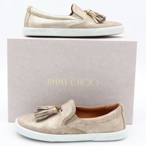 Jimmy Choo Dale Shimmer Suede Tassel Flats Shoes